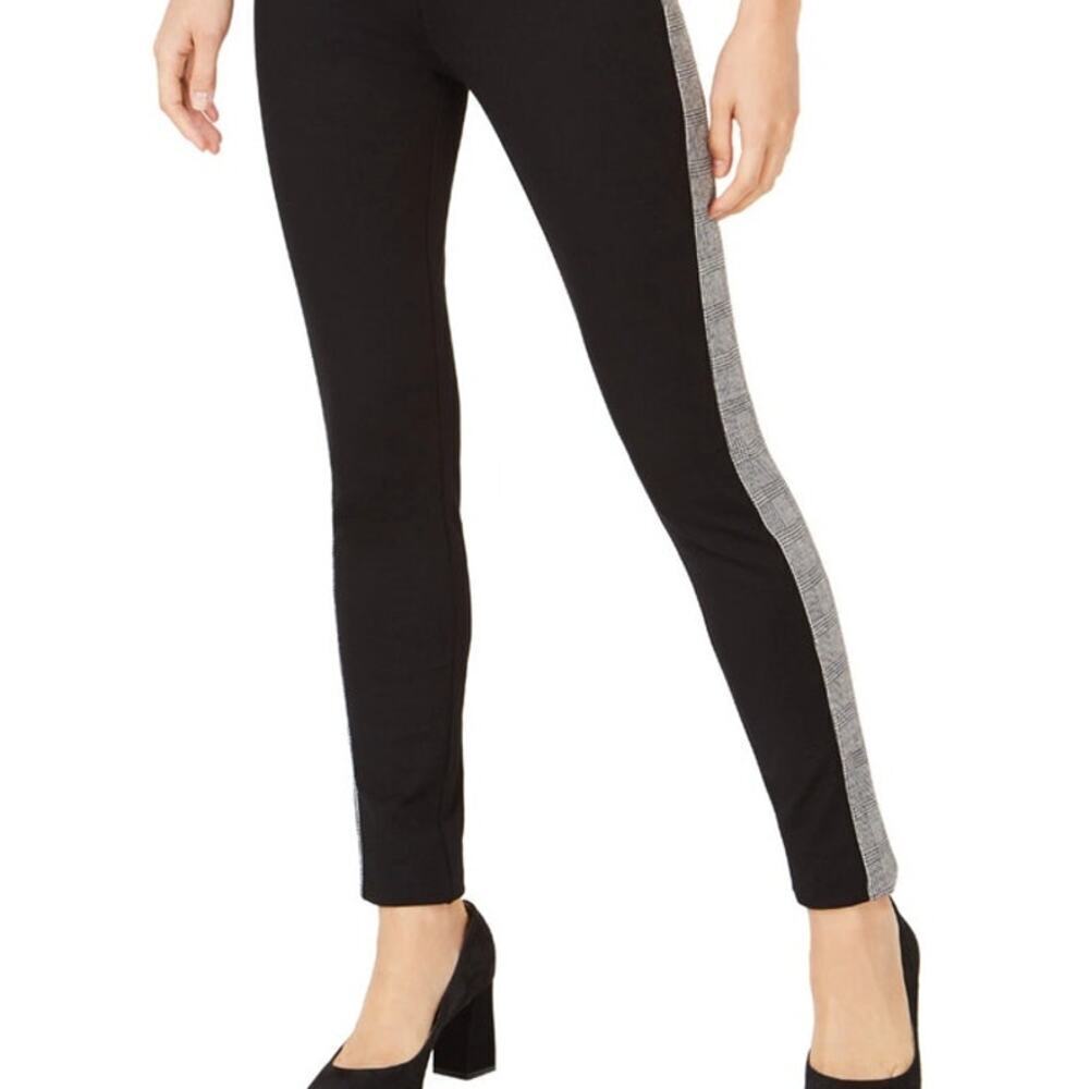 INC Womens Size 14 Black Plaid Side Striped Pull on Legging Skinny Pants